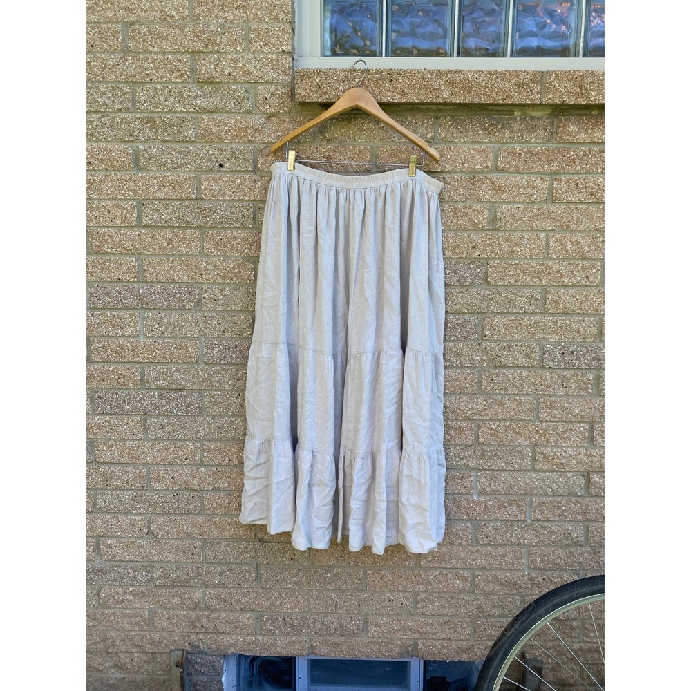 Coldwater Creek Linen Blend Maxi Skirt XL Tan Boho Coastal Lagenlook Earthy 90s - Picture 2 of 5